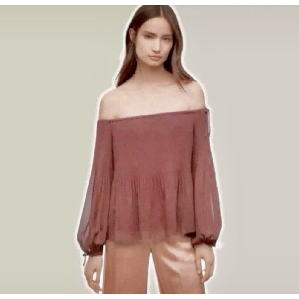 Wilfred Aritzia Talence Off The Shoulder Mauve Lined Pleated Blouse Top Small